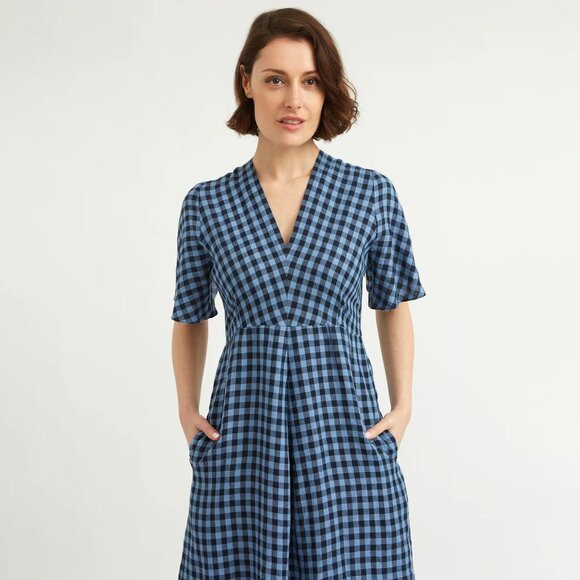 Justine Tabak Rye Dress Blue Linen Gingham Size XS - Picture 12 of 13